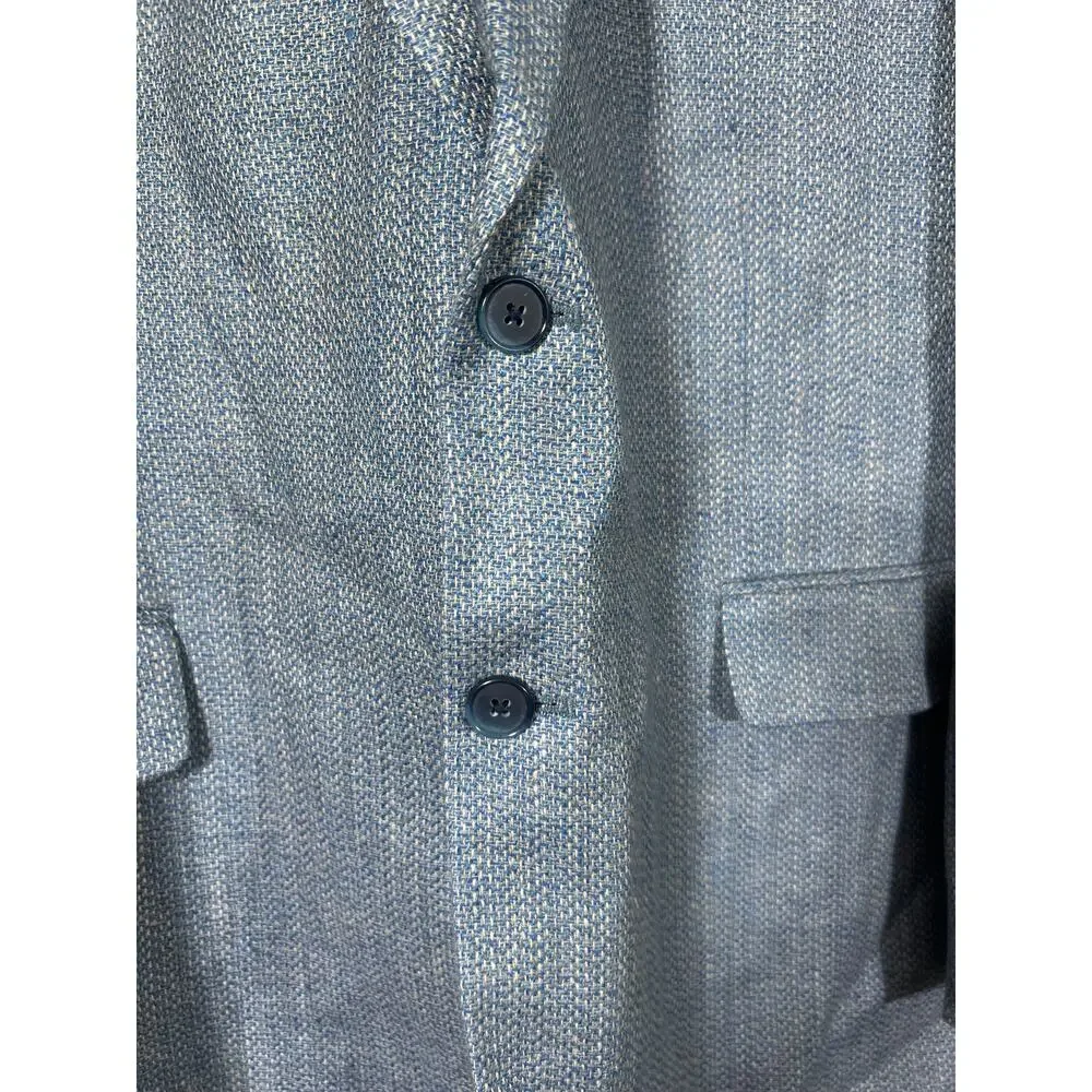 Vintage Norm Thompson Sport Coat 46 LONG Blue Tan 100% Pure Silk Deadstock